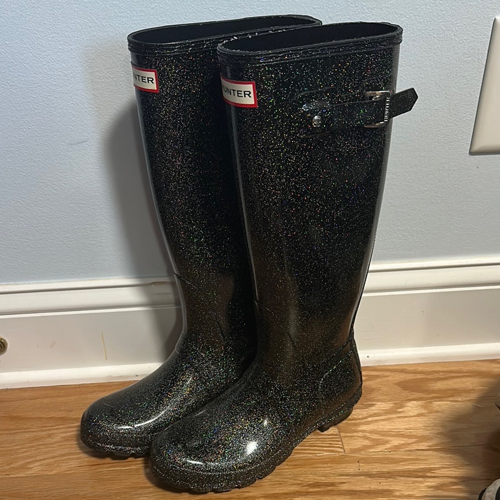 Hunter Sparkling Black Tall Boots